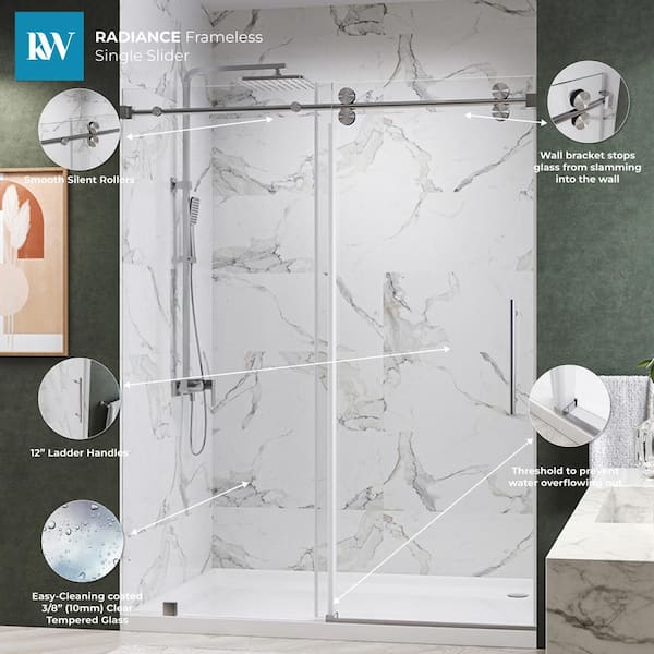 Kobiworks Radiance 60 in. W x 76 in. H Single Sliding Frameless