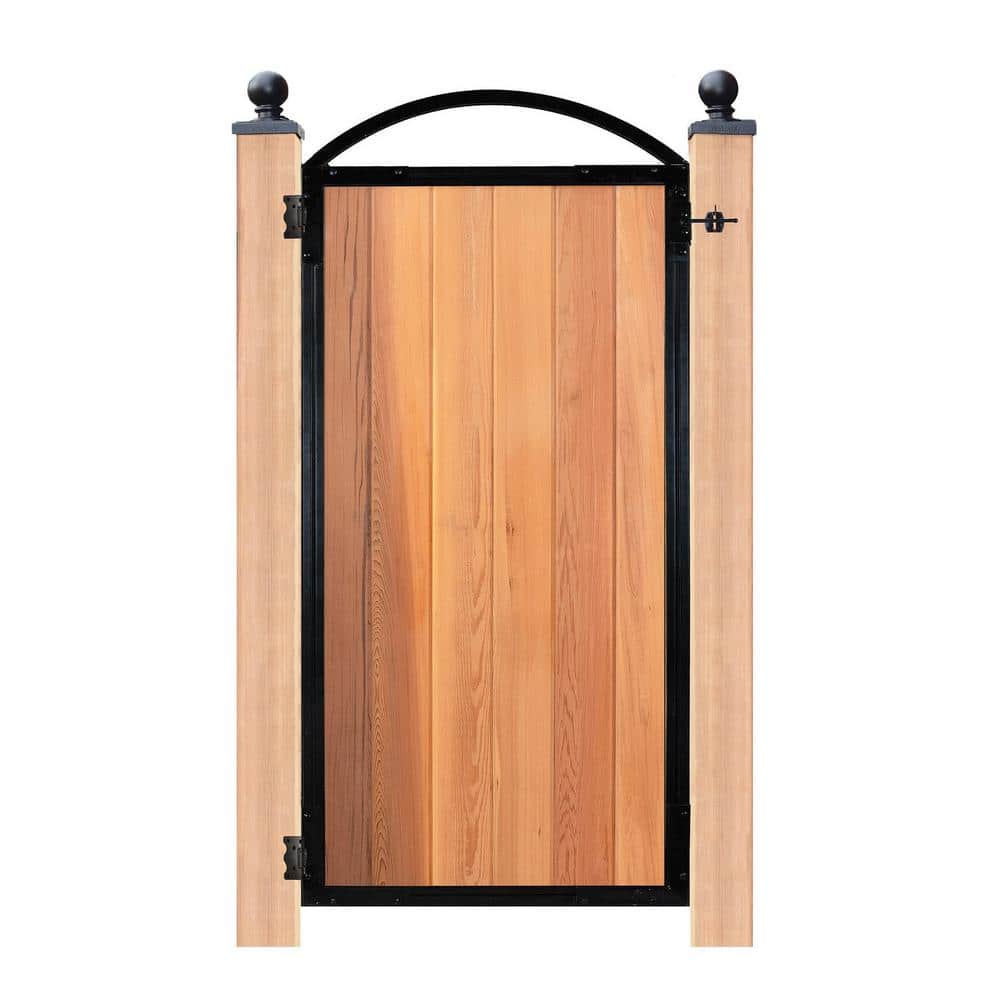 Glossy Black Metal and Wood Arched Garden Gate Frame