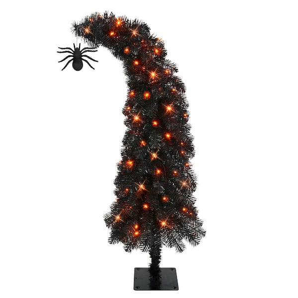 4 ft. Pre-Lit Black Tinsel Whimsical Artificial Halloween Tree