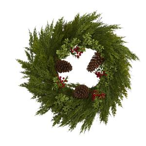 26 in. Cypress with Berries and Pine Cones Artificial Wreath