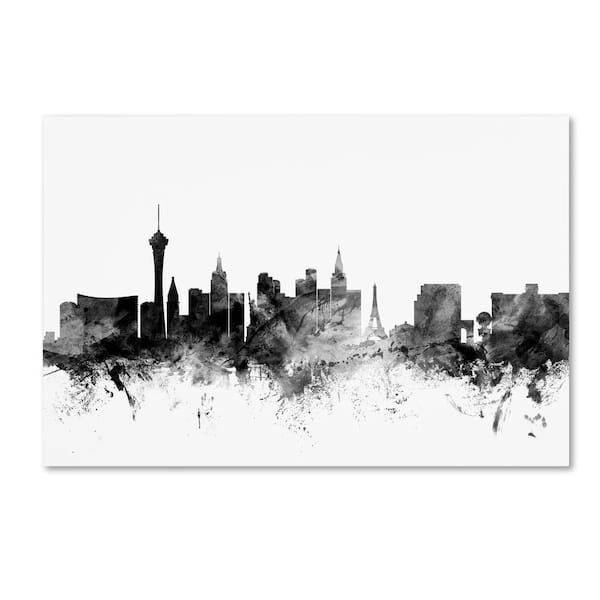 Trademark Fine Art Las Vegas Nevada Skyline B&W by Michael Tompsett Architecture Wall Art 12 in. x 19 in.