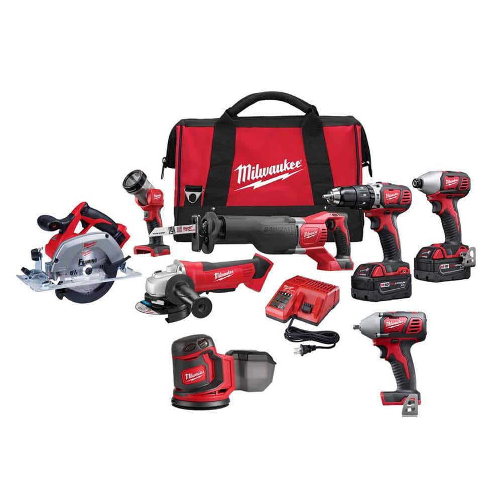 Milwaukee M18 18V Lithium-Ion Cordless Combo Tool Kit (6-Tool) with 3/8 in.  Impact Wrench and Orbit Sander 2696-26-2658-20-2648-20 The Home Depot