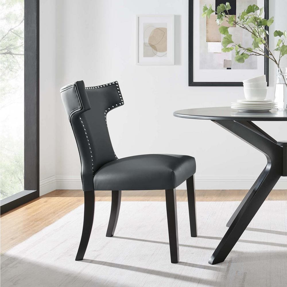 Gray Faux Leather Upholstered Side Chair with Wood Legs