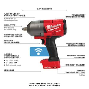 M18 FUEL ONE-KEY 18V Lithium-Ion Brushless Cordless 1/2 in. Impact Wrench w Friction Ring w/5.0 ah Resistant Battery