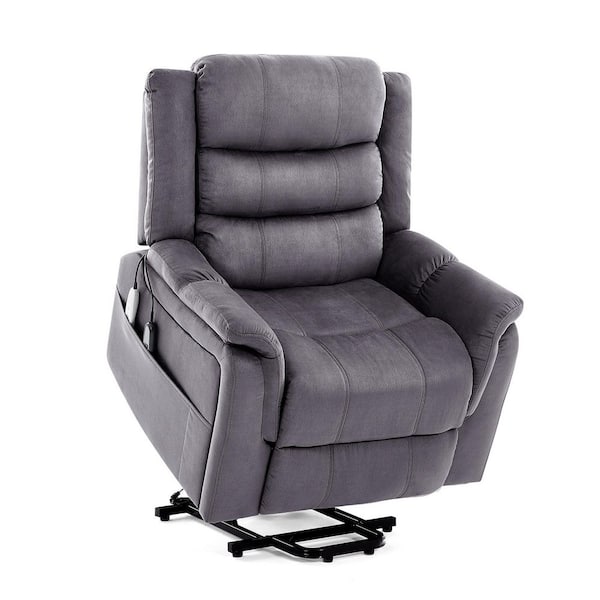 37 in. W Gray Microfiber Power Lift Recliner Chair with 8-Point Massage, Heating, Storage Pockets and Removable Pillow