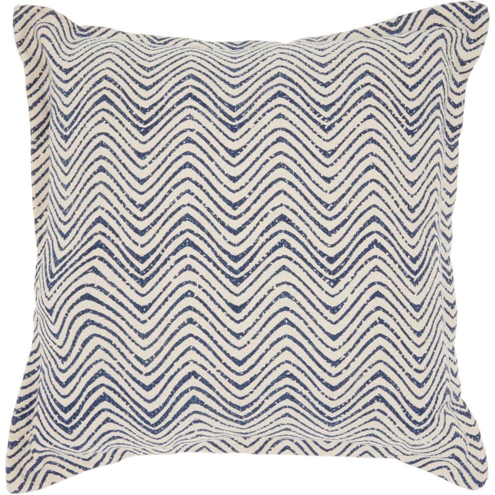 Indigo and Ivory Cotton Chevron 20" Square Throw Pillow