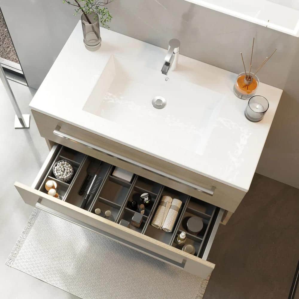 Aria 36" Gray Wall-Mount Single Sink Vanity with Marble Top