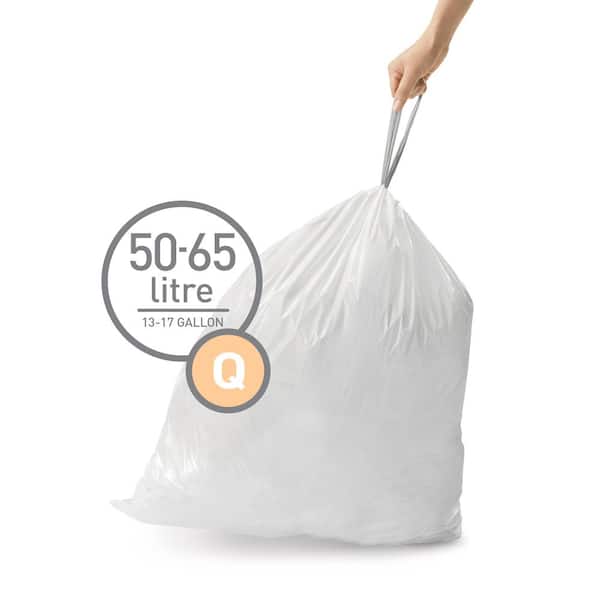 simplehuman Code Q Custom Fit Drawstring Trash Bags, 240 Count, 50-65 Liter / 13-17 Gallon, White