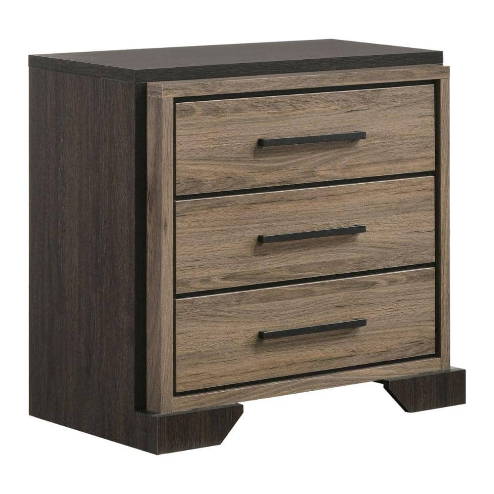 Benjara Brown and Light Taupe 3-Drawer 30 in. Wooden Nightstand ...