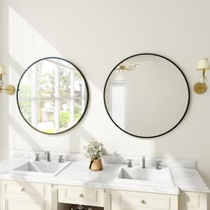 30 in. W x 30 in. H Round Metal Framed Wall Bathroom Vanity Mirror Black