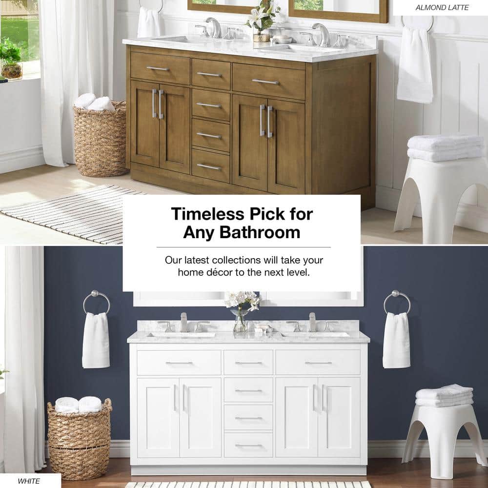 Athea 60'' Almond Latte Double Sink Bathroom Vanity with Marble Top