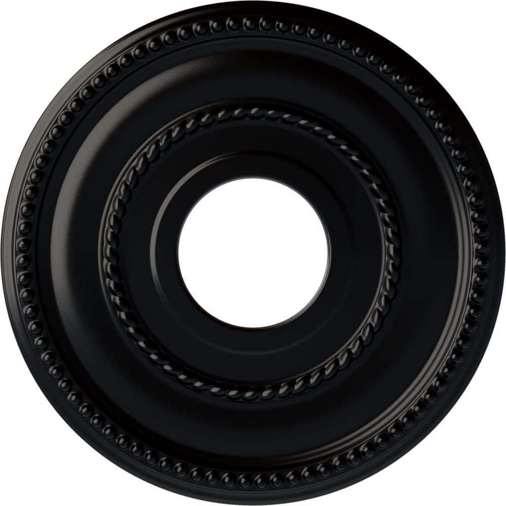 Ekena Millwork 3/4" x 12-1/8" x 12-1/8" Polyurethane Valeriano Ceiling Medallion, Hand-Painted Jet Black