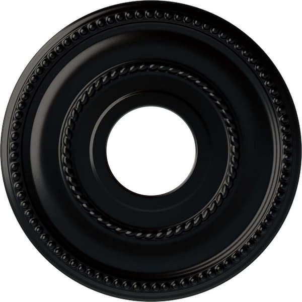 Ekena Millwork 3/4" x 12-1/8" x 12-1/8" Polyurethane Valeriano Ceiling Medallion, Hand-Painted Jet Black