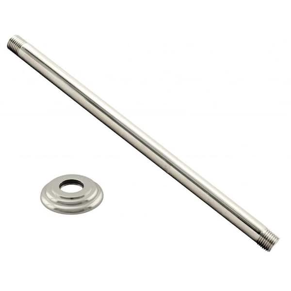 Westbrass 1/2 in. IPS x 19 in. Round Ceiling Mount Shower Arm with Flange, Polished Nickel
