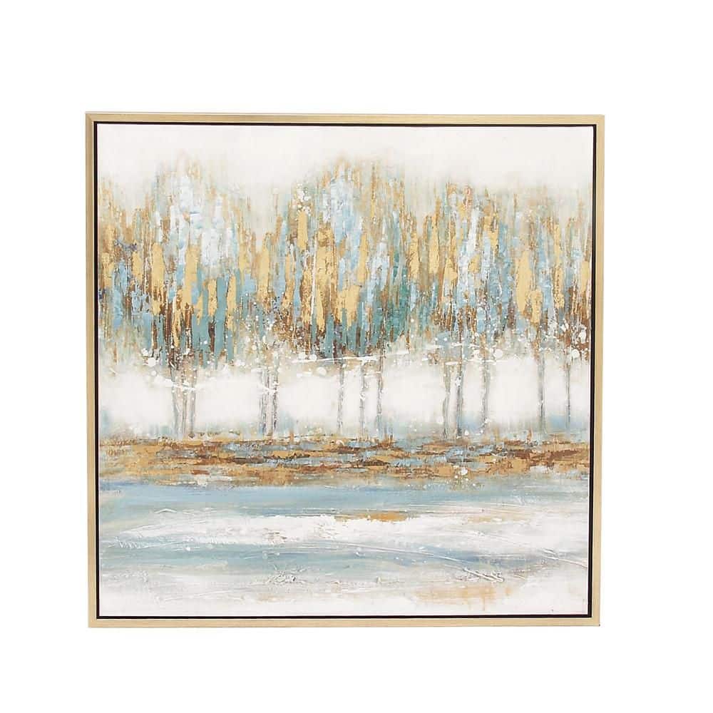 39" Blue and Gold Abstract Tree Canvas Wall Art with Frame