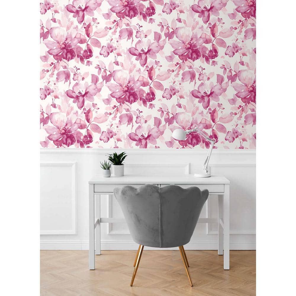 Pink Floral Watercolor Self-Adhesive Vinyl Wallpaper