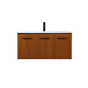 Simply Living 40 in. W x 18 in. D x 19.7 in. H Bath Vanity in Teak with Ivory White Engineered Marble Top