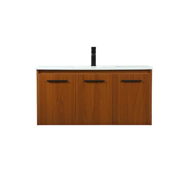 Unbranded Simply Living 40 in. W x 18 in. D x 19.7 in. H Bath Vanity in Teak with Ivory White Engineered Marble Top