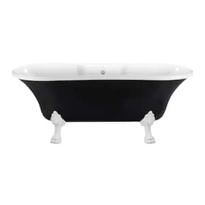 68 in. Acrylic Clawfoot Non-Whirlpool Bathtub in Glossy Black With Glossy White Clawfeet And Glossy White Drain