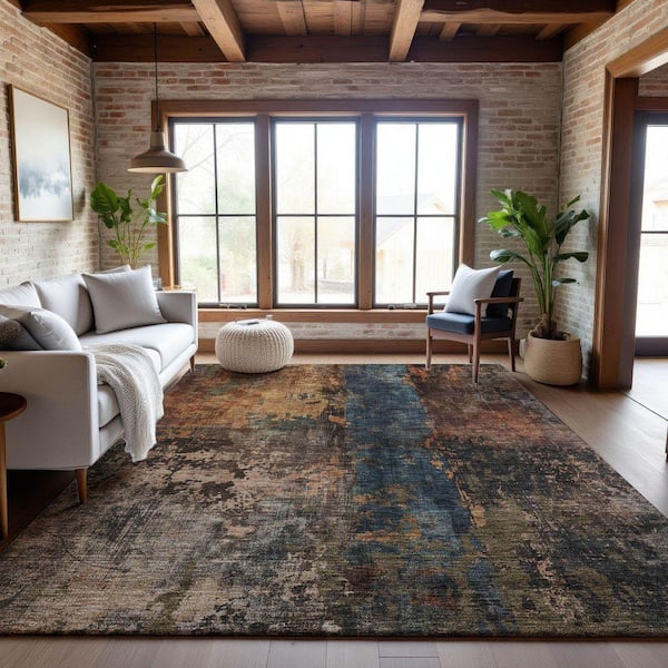 Mayfield Premium Machine Washable Abstract AMF1204 Blue 8 ft. x 10 ft. Area Rug