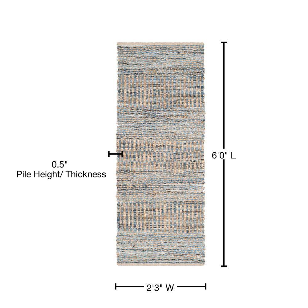 Handwoven Blue and Natural Jute Runner Rug, 2'3" x 6'