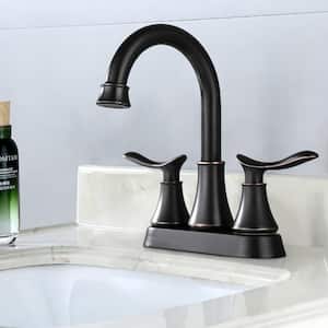 Modern 4 in. Centerset Double-Handle High Arc Bathroom Faucet with Drain Kit Included in Oil Rubbed Bronze