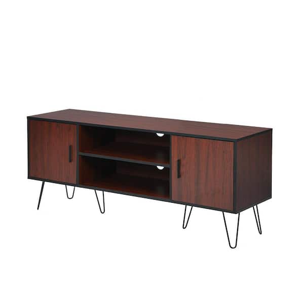 ANGELES HOME 59 in. Brown TV Stand Fits TV's up to 65 in. With Cable Management