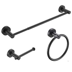 Modern 3-Piece Bath Hardware Set with Retractable Towel Bar x 1, Towel Ring x 1, Toilet Paper Holder x 1 in Black