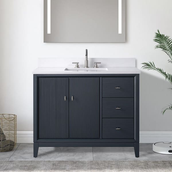 42 in. W Single Sink Freestanding Vintage Spruce Blue Bath Vanity Cabinet with Arabescato White Engineered Marble Top