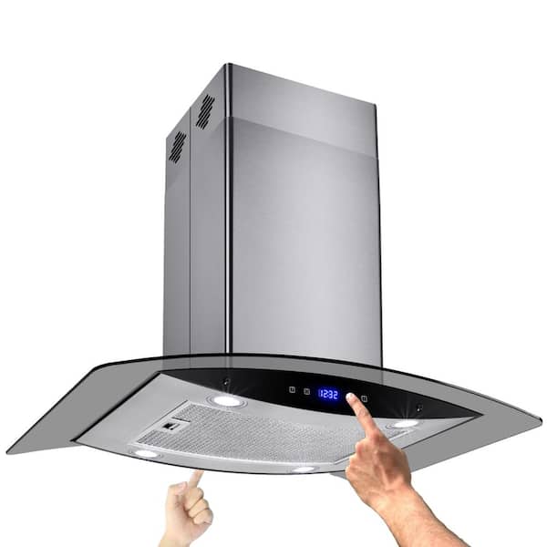 AKDY 30 in. Convertible Kitchen Island Mount Range Hood in Stainless Steel with Tempered Glass and Dual Touch Controls