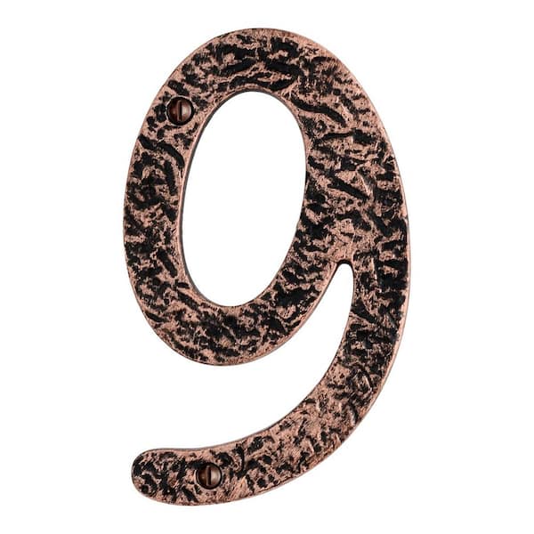 Mascot Hardware Hammered 6 in. Antique Copper House Number 9