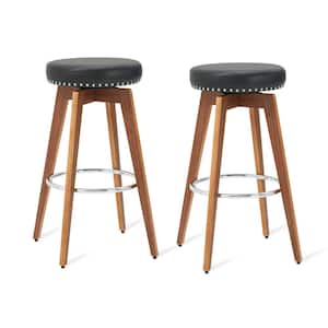 31.25 in. H Balck Swivel Metal Wood Legs with Veneer Walnut Finish Leatherette Seat and Composite Bar Stool (Set of 2)