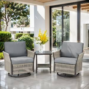 Nyajiah 3-Piece Beige Wicker Outdoor Rocking Chair with Dark Gray Cushions