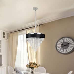 17.9 in. 5-Light Black and Transparent Nordic Adjustable Height Chandelier for Bedroom Dining Room