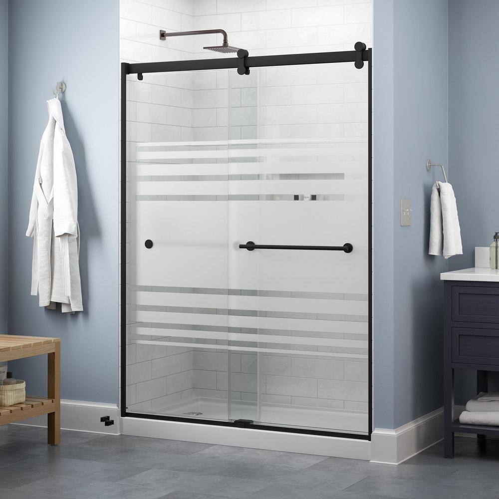 Everly Contemporary 50-1/8 to 58-1/2 in. W in. x 71 in. Frameless Sliding Shower Door, Matte Black with Transition Glass price history on PriceWatchPro