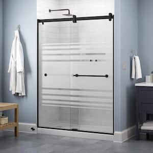Contemporary 60 in. x 71 in. Frameless Sliding Shower Door in Matte Black with 1/4 in. Tempered Transition Glass