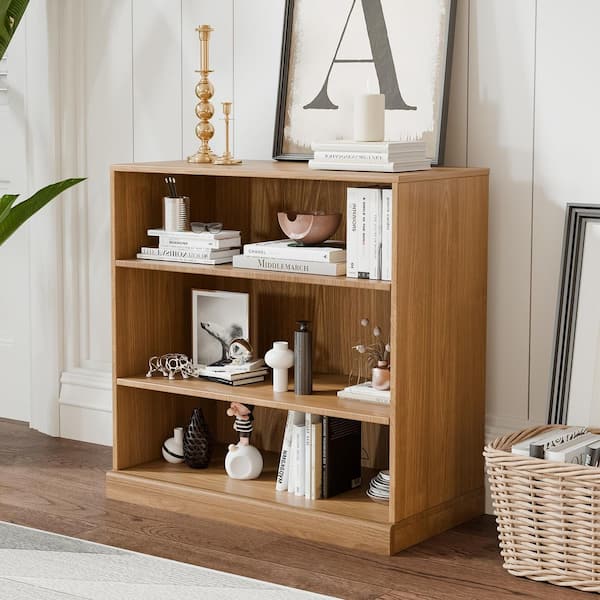 31 in. Tall Natural Wood Grain Wood 2-Shelf Open Bookcase with Storage