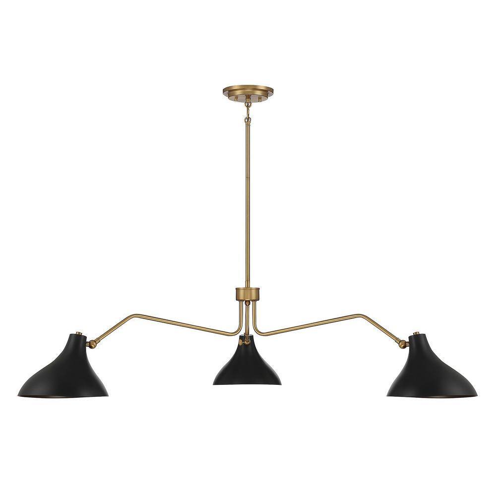 Vintage-Inspired Matte Black and Natural Brass 3-Light Pendant
