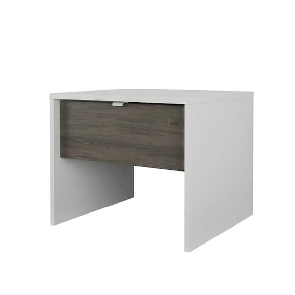 Nexera Cloud 1-Drawer White and Bark Grey Nighstand 16.625 in. H x 19.75 in. W x 18 in. D