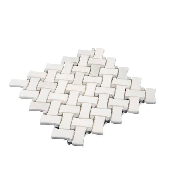 Apollo Tile Athens White 11-in x 11-in Polished Natural Stone Marble Basketweave Marble Look Floor and Wall Tile (4.2-sq. ft/ Carton)