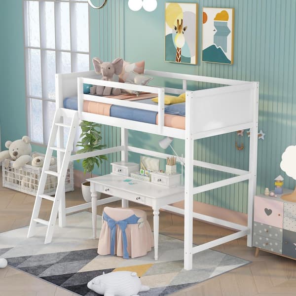 URTR Twin Size High Loft Bed with Ladder for Kids Bedroom, Solid Wood ...