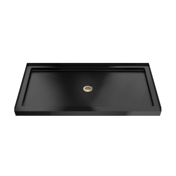 SlimLine 48 in. L x 36 in. W Alcove Rectangular Black Shower Pan Base with 2 in. Round Center Drain in Polished Brass