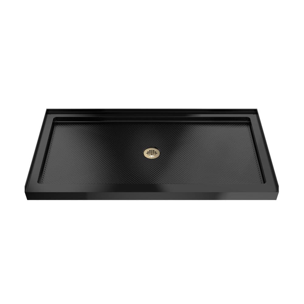 SlimLine 60 in. L x 36 in. W Alcove Rectangular Black Shower Pan Base with 2 in. Round Center Drain in Polished Brass price history on PriceWatchPro