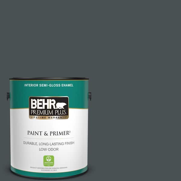 BEHR PREMIUM PLUS 1 gal. #720F-7 Dark As Night Semi-Gloss Enamel Low Odor Interior Paint & Primer