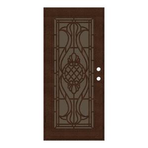 30 in. x 80 in. Manchester Copperclad Right-Hand Surface Mount Security Door with Brown Perforated Metal Screen