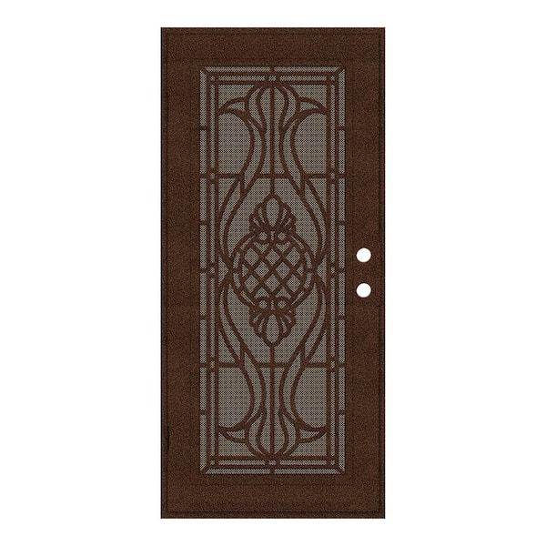 Unique Home Designs 30 in. x 80 in. Manchester Copperclad Right-Hand Surface Mount Security Door with Brown Perforated Metal Screen