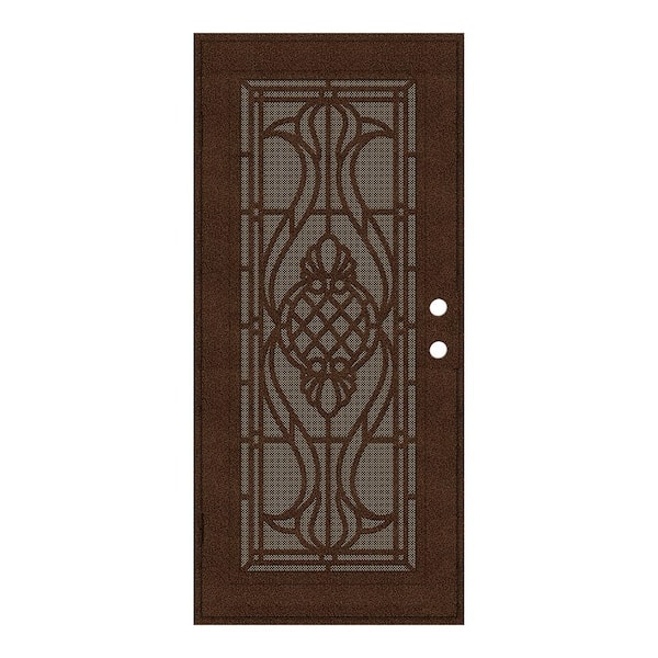 Unique Home Designs 36 in. x 80 in. Manchester Copperclad Right-Hand Surface Mount Security Door with Brown Perforated Metal Screen