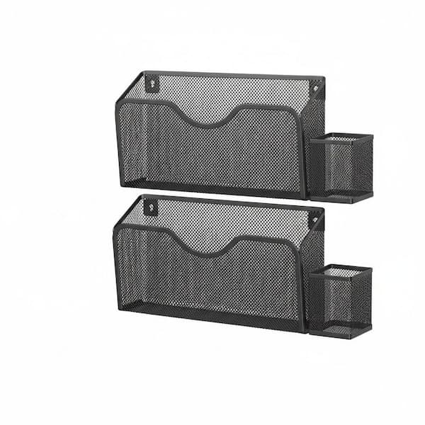 13 in. x 2.3 in. Black Metal Wall Magnetic File Holder No Drilling Magazine Rack 2 pack