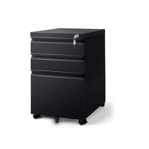 3 Drawer Black File Cabinet with Lock
