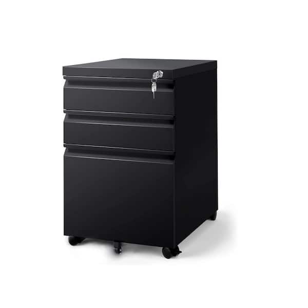 Unbranded 3 Drawer Black File Cabinet with Lock